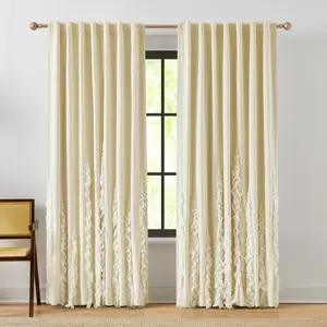 Lush Decor x Chuks Collins Verdant Path Velvet Blackout Window Curtain Panels Pair 50" W x 84" L with Ruffles for Luxury and Privacy