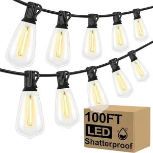 LED Outdoor String Lights 100FT Patio Lights with 52 Shatterproof ST38 Vintage Edison Bulbs, Outside Hanging Light Waterproof for Porch, Deck, Garden, Backyard, Balcony