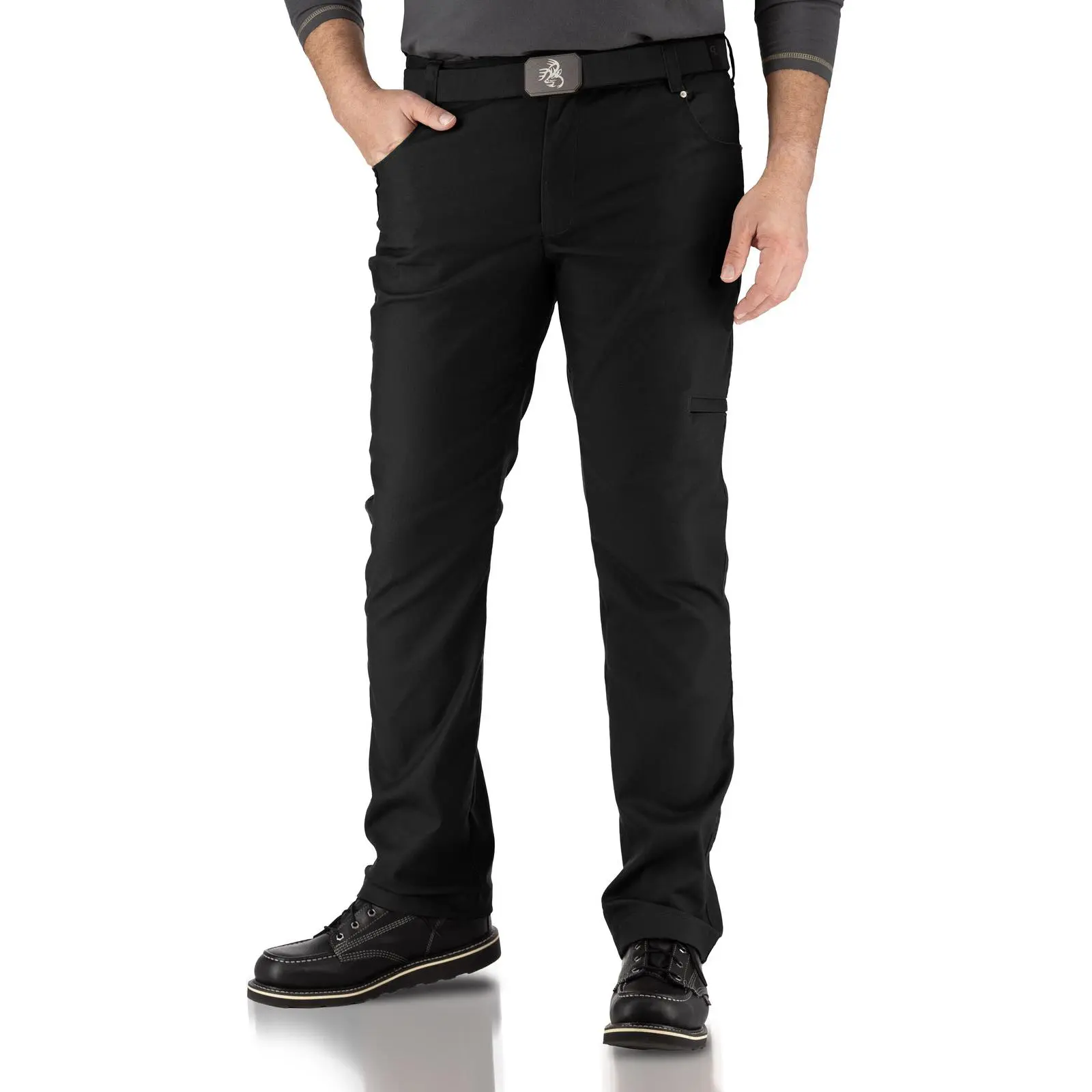 LEGENDARY WHITETAILS Menswear Men's Classic Relaxed-Fit Stretch Canvas Work Pants with 5 Pockets, Spandex Blend, Utility Zipper, and Leather Details