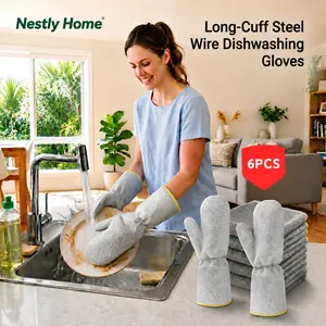 2026 Upgraded Steel Wire Dishwashing Gloves, Waterproof Kitchen Scrubbing Gloves, Oil Resistant Silver Wire Cleaning Mitts for Dishes, Pots, Pans, Sink & Stove, Reusable Heavy Duty Cleaning Gloves Set