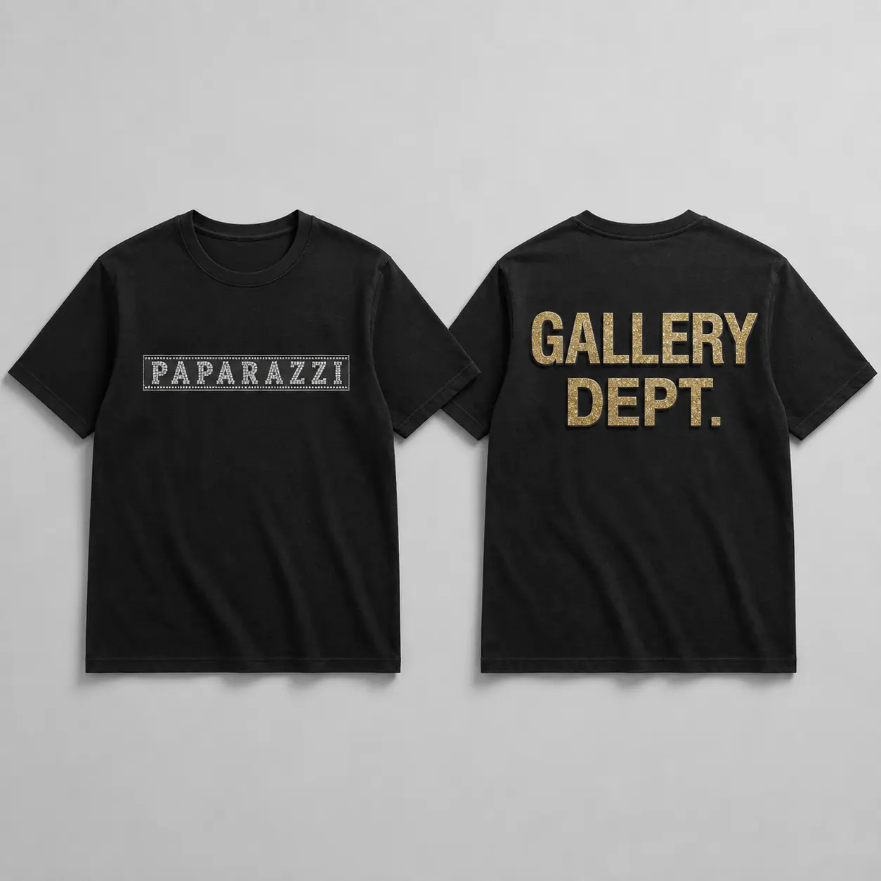 Gallery Dept Paparazzi T-Shirt, Embellished Front Graphic and Oversized Back Logo, Streetwear Fashion Top