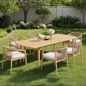 CHAIRUS Extendable Wooden Outdoor Dining Table, Solid Wood Waterproof Patio Table for 6-8 People, Weather-Resistant for Deck, Porch, Backyard, Home Decor