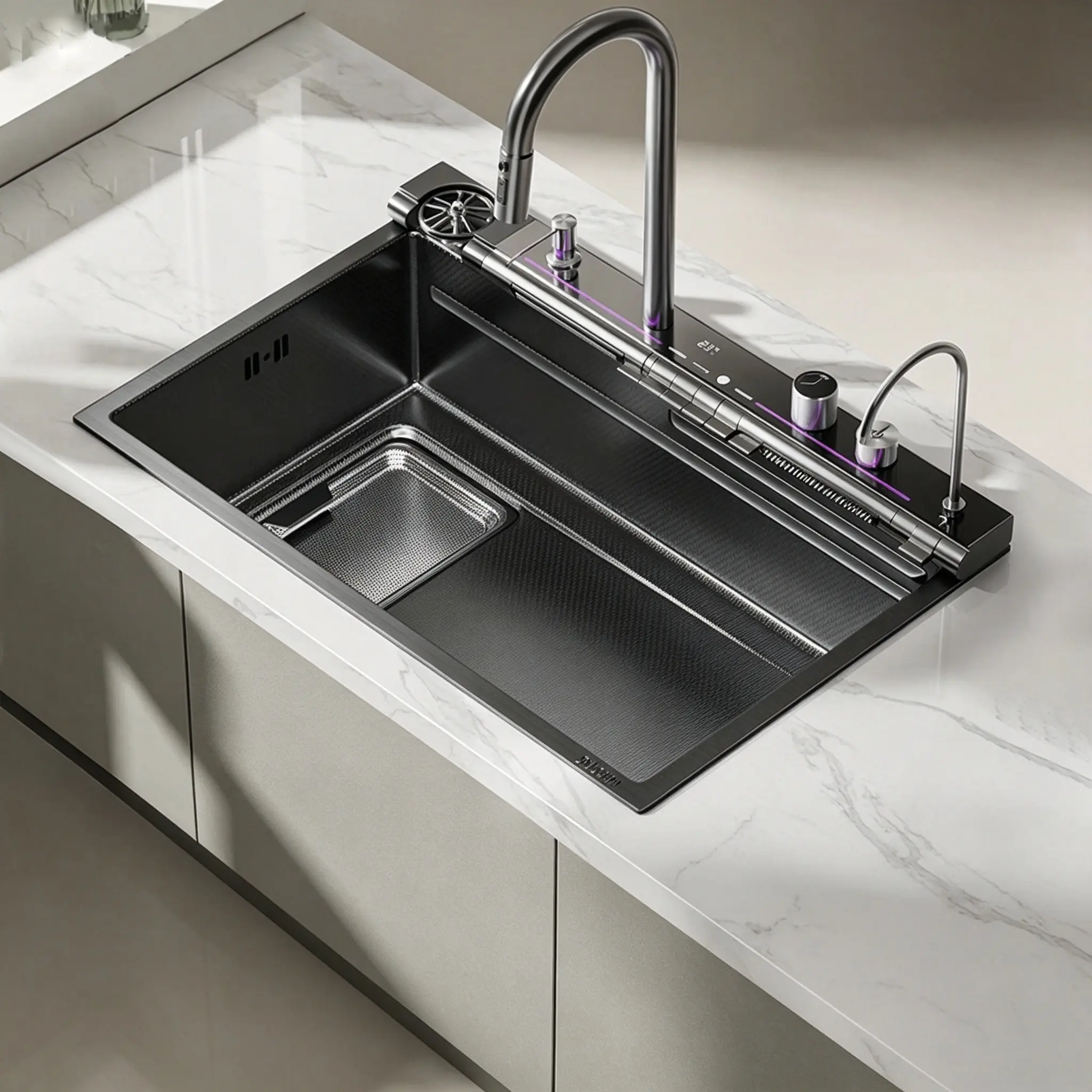 31.5-Inch Stainless Steel Smart Workstation Kitchen Sink with Digital Display, Multi-Mode Pull-Out Faucet, Cup Washer, Honeycomb Nano Coating & Complete Accessories Kit, Garbage Disposal Compatible