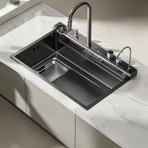 31.5-Inch Stainless Steel Smart Workstation Kitchen Sink with Digital Display, Multi-Mode Pull-Out Faucet, Cup Washer, Honeycomb Nano Coating & Complete Accessories Kit, Garbage Disposal Compatible