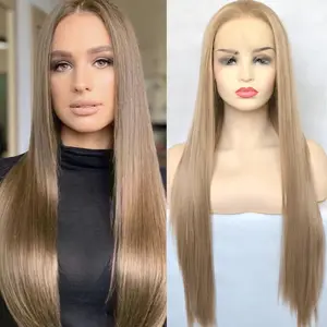 Wiglassic 13x6 Lace Front Wigs Synthetic 24 Inch Long Straight Wigs Pre Plucked Natural Black Lace Frontal Wigs Glueless Wigs for Women Girls Daily Wear