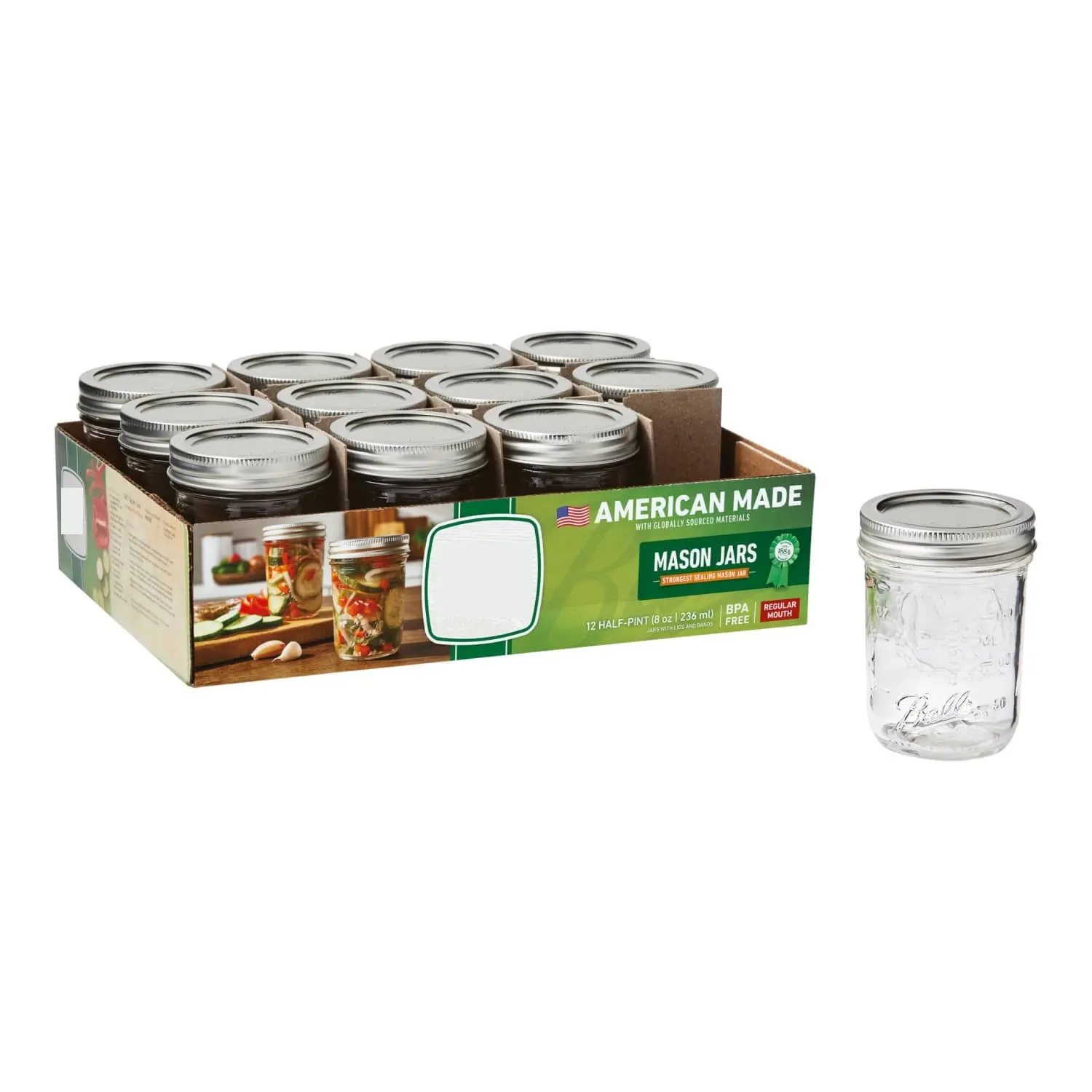 8 oz Glass Mason Jars with Lids & Bands, Set of 12 - Regular Mouth Canning Jars for Preserving, Crafts & Gifts - Clear Glass, BPA Free, Dishwasher Safe