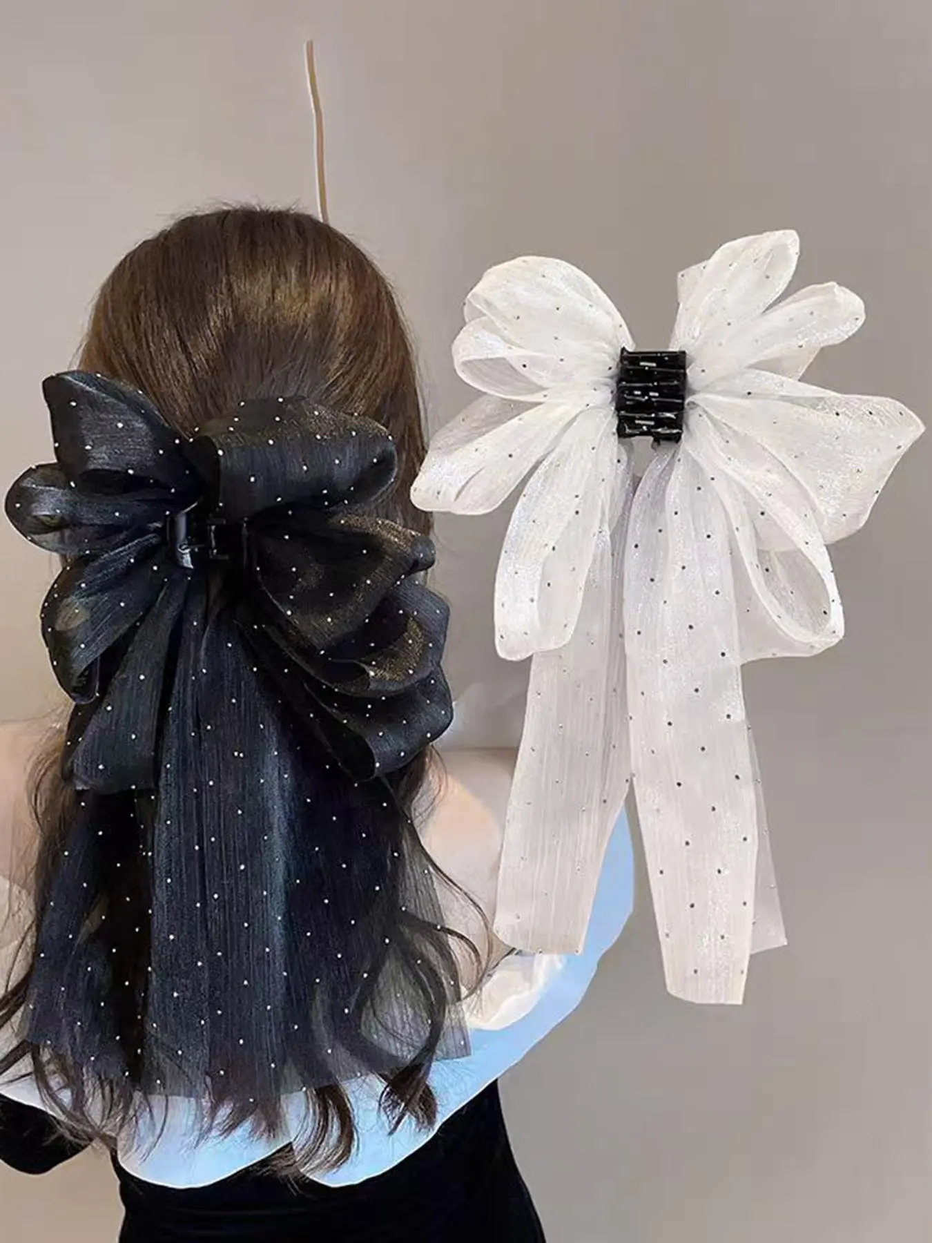 Elegant Glittering Bow Decor Hair Claws (2pcs) Hair Clip Set, Cute Hair Claws, Fashionable Hair Accessories for Women & Girls, Hair Claws Suitable for Daily and Party Use Hair Claw Clips Hairclips