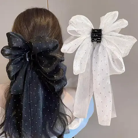 Elegant Glittering Bow Decor Hair Claws (2pcs) Hair Clip Set, Cute Hair Claws, Fashionable Hair Accessories for Women & Girls, Hair Claws Suitable for Daily and Party Use Hair Claw Clips Hairclips