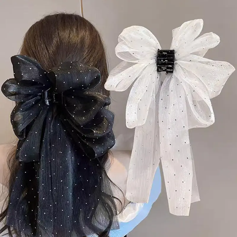 Elegant Glittering Bow Decor Hair Claws (2pcs) Hair Clip Set, Cute Hair Claws, Fashionable Hair Accessories for Women & Girls, Hair Claws Suitable for Daily and Party Use Hair Claw Clips Hairclips