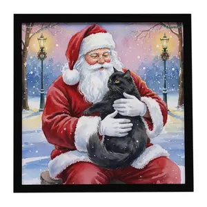Carolines Treasures FNT1147MFP88 8 x 8 in. Persian Black Cat with Santa Claus Framed Metal Print