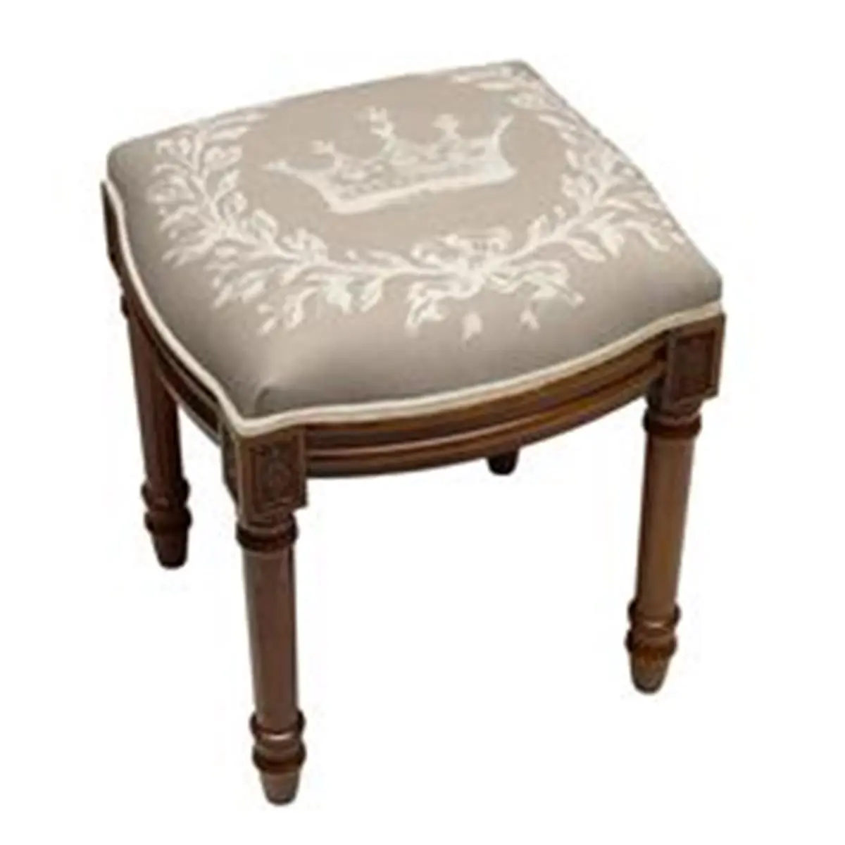 123 Creations FS046XXLT Taupe Crown Linen-Upholstered Wooden Vanity Stool - Classic Wood-Stain Finish, 12 lbs Indoor Furniture with Assembly Required