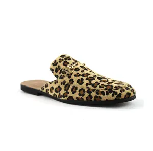 Men's Slip On Backless Loafers Leopard Print With Gold Buckle Shoes Casual Fashion Footwear AZARMAN