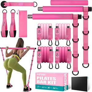 Pilates Bar Kit with Resistance Bands, Pilates Workout Equipment for , , , Arm, Squats Exercise Equipment for Home Workouts, Adjustable 3-Section Pilates Bar Kit for Women & Men