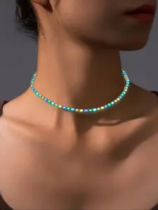 Glow in The Dark Beaded Synthetic Resin Necklace, Bohemian Necklace, Fashionable Luminous Boho Aesthetic Boho Style Beaded Necklace for Women & Girls, Trendy All-match & Exquisite Jewelry for Birthday Gift