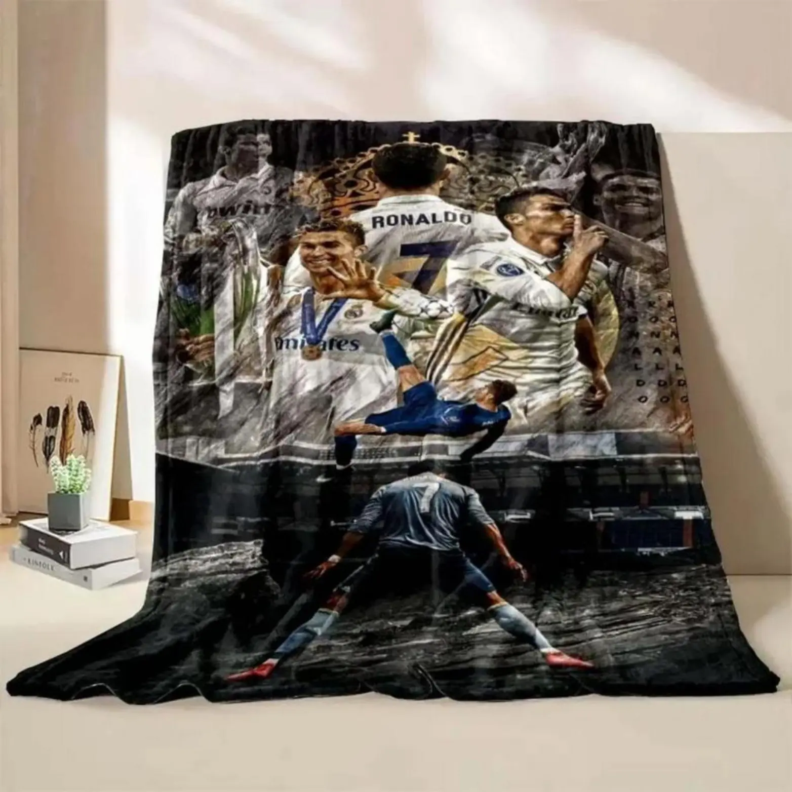 Cozy CR7 Ronaldo Single-sided Printing Flannel Blanket Soft Comfortable Funny Design Bed Accessories Decorative Use Gifting Final Season Clip Blanket for Bedrooms Bedding Blanket
