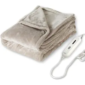 Electric Heated Blanket Throw, Super Cozy Soft 2-Layer Flannel 50" x 60" Heated Throw with 3 Heating Levels & 4 Hours Auto Off, Machine Washable, ETL&FCC Certified,  Office Use,Camel