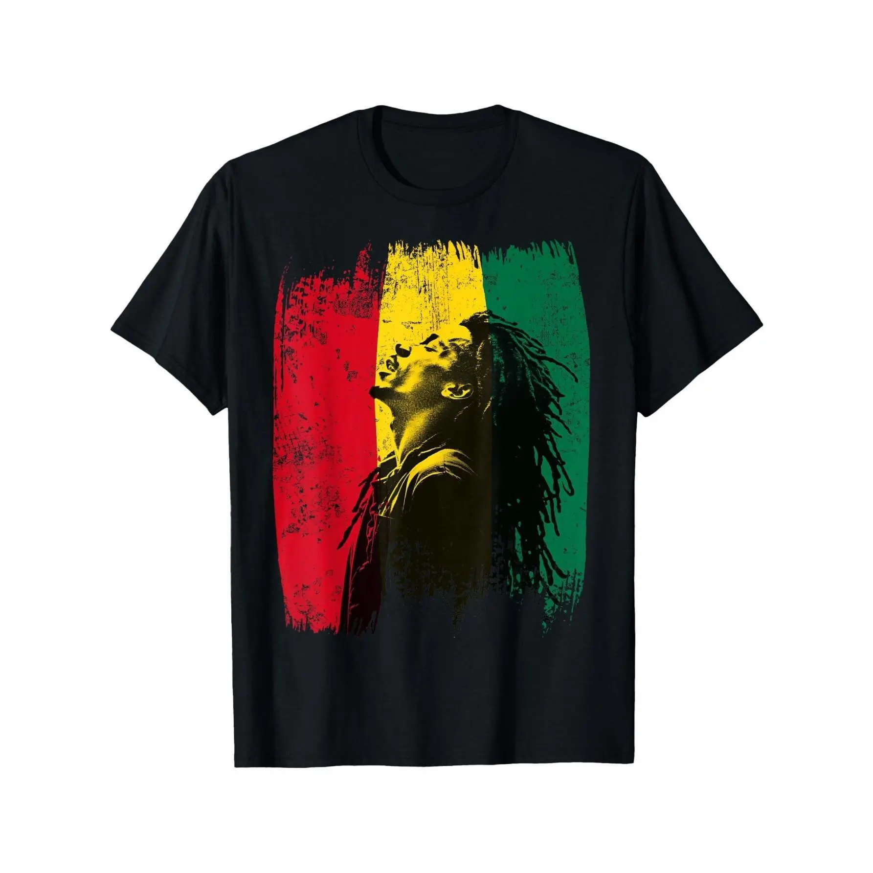 Rasta Ghana Flag T-Shirt for Men, Casual Reggae Print Shortsleeve Menswear Top with Round Neck for Music Festivals, Tshirt