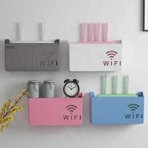 1 Pc Wall mounted storage box, wireless WiFi TV set-top box, router storage rack, non perforated home storage box