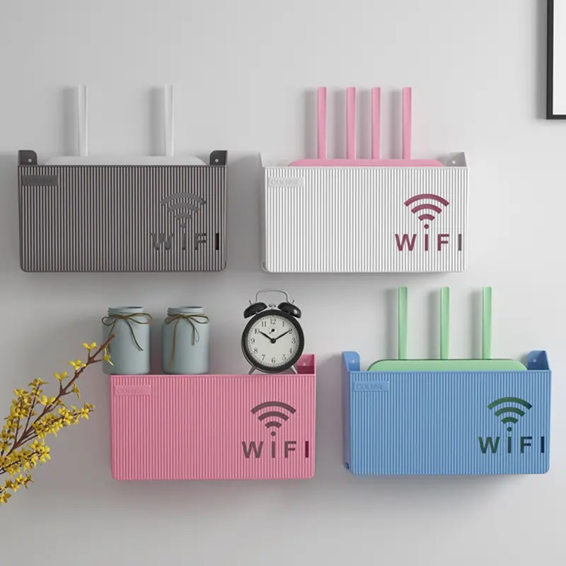 1 Pc Wall mounted storage box, wireless WiFi TV set-top box, router storage rack, non perforated home storage box Organiser Organizer