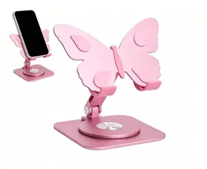 Butterfly Shaped Phone Holder, 360° Rotatable Adjustable Aluminum Alloy Foldable Stand, Pink Stable Desktop Cradle for Home Office, Universal Kickstand Compatible with All Smartphones and Tablets,Ergonomic Water Bottle Holder Carrier