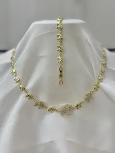 Elephant Charm Bracelet & Choker Set 7 & 8 Inch 45cm Gold Tone Fashion Jewelry for Women