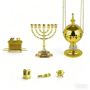 Temple Relics Replica Set, Alloy Gold-Plated Biblical Holy Artifacts Collection (Ark of the Covenant, Menorah, Ten Commandments Tablets) for religious decor, spiritual souvenirs, and gifts