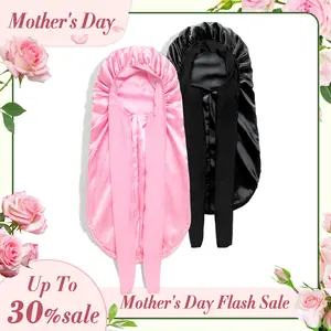 【Mother's Day】2 Count Satin Braid Bonnet for Women - Large Silk Sleep Cap with Stretchy Tie Band for Braids Soft Haircare Elastic Heatless Winter‘s giftforher