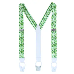 Trafalgar Men's White Shamrock Silk Button End Suspenders, Button-End Suspenders