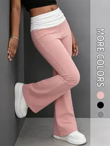 Girls Knit Flare Pants High Waist Ruched Waistband Stretchy Bell Bottom Trousers Casual School and Weekend Outfit for 8Y-12Y