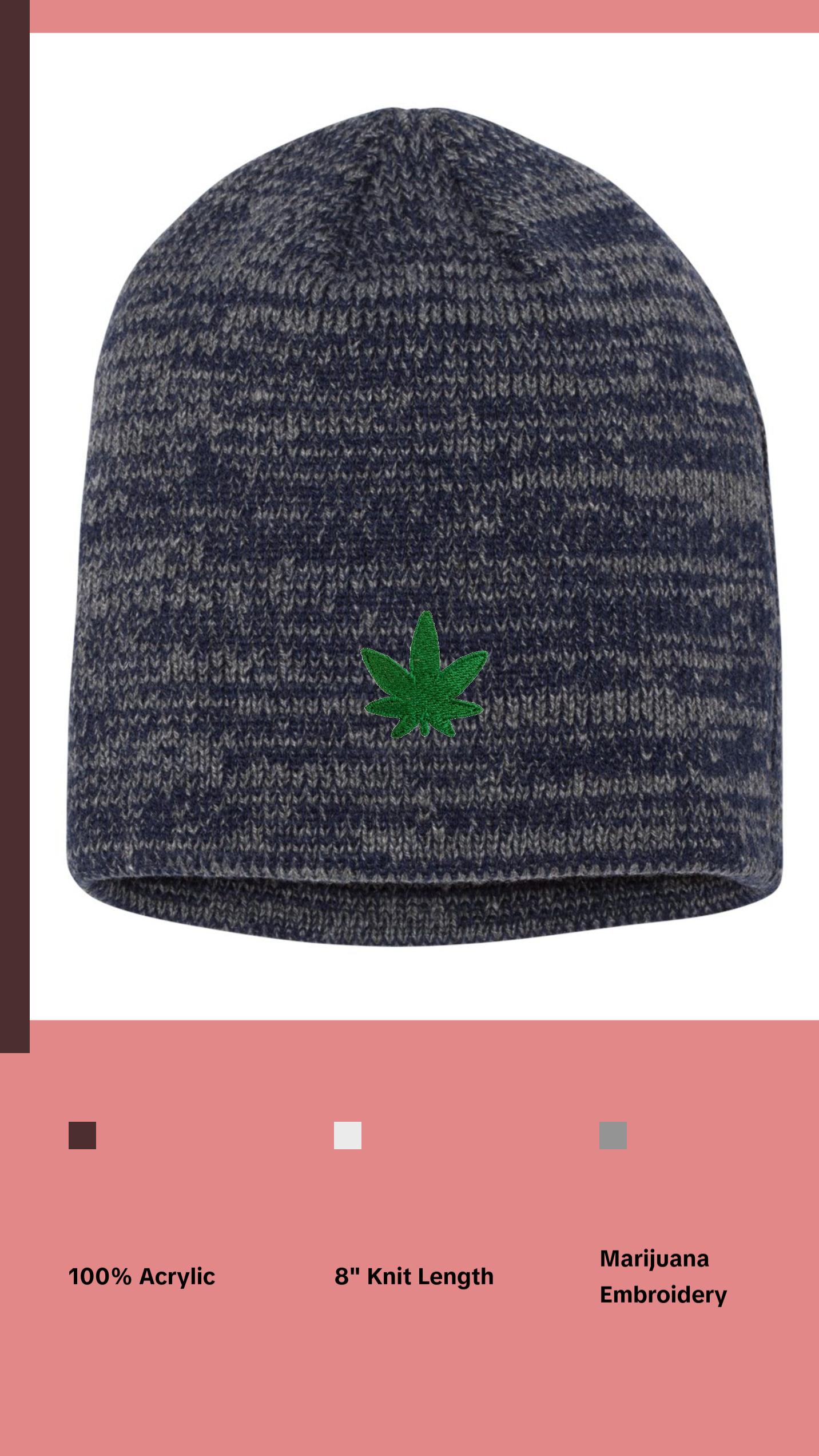 Marijuana Leaf Embroidered Knit Beanie Cap