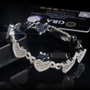 [ICE HUE]18K Gold Vacuum Plated S925 with 5A+ Sri Lanka Moissanite, Heart-Shaped 6.5mm 925 Silver Full-Set VVST Square Moissanite Cuban Bracelet, Luxury Jewelry for Women & Men, Miami Italy Mexico & Micro Inspired, Daily Wear, Casual Fashion, Gift Idea