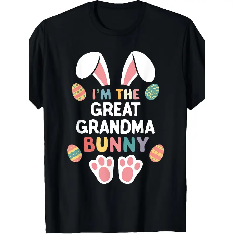 Men's Oversized Shortsleeve Graphic Tee, Menswear Casual Round Neck T-Shirt - Easter Matching Family Great Grandma Bunny Design
