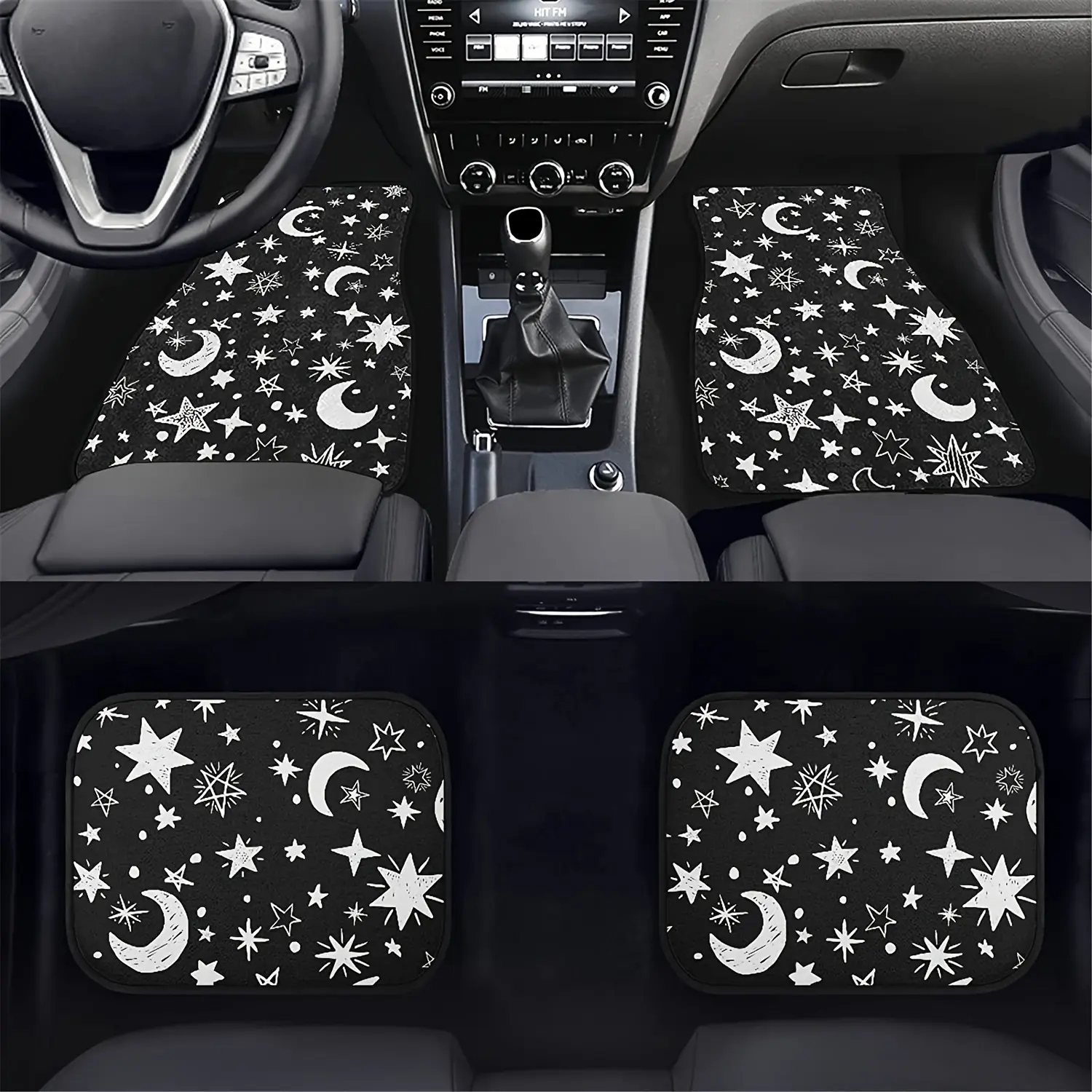 Stain-Resistant Star & Moon Print Car Floor Mats, Non-Slip Front & Rear Mats for Most Cars, Suvs, Sedans, Decorative Auto Interior Accessory, Car Accessories, Truck Floor Mats