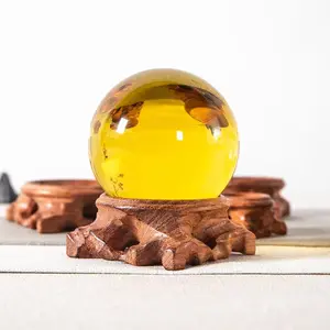 Carved Crystal Ball Base Wooden Gemstone Stand, Decorative Wood Holder for Glass Balls, Unique Home Decoration Accessory
