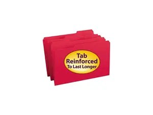 Smead 17734 File Folders, 1/3 Cut, Reinforced Top tab, Legal, Red, 100/Box