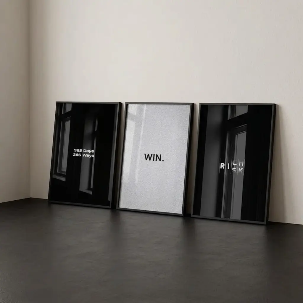 Motivational Wall Art Set of 3 - Unframed Entrepreneur Office Decor, Success Mindset Print, Win-Risk-Rich Minimalist Poster