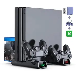 Cooling Stand for PS4 Slim Pro, Controller Charging Station with Integrated Charging and Light Indicator, Handle Charging Base with Discs Slot Game Card for PlayStation 4