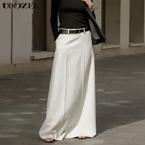 UOOZEE Women's 2026 New Autumn Spring Old Money H-Shaped Basic Womenswear Maxi Skirt, Minimalist Solid Loose Fit Zipper Elegant Daily Outings Date Night Outfit, Commuting Bottoms with Pockets