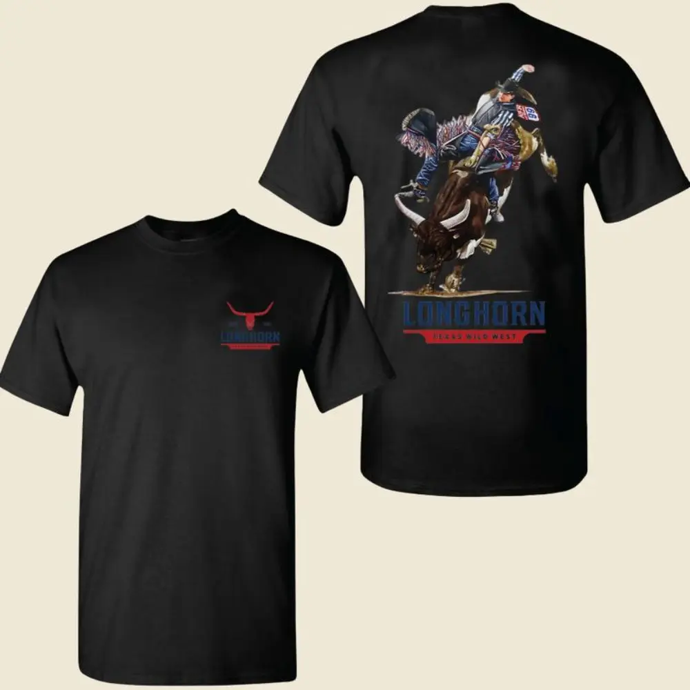 Men's Classic Soft Menswear Short-Sleeve Round Neck T-Shirt - Texas Wild West Long Horn Graphic, Cowboy Rodeo Design, 2-Sided Print, All-Gender Fit, Multiple Color & Size Options, High-Quality Cotton Fabric