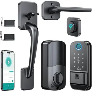 WiFi Front Door Lock Set: Smart Fingerprint Keyless Entry Keypad Door Lock with Handle and Getway Bluetooth Digital Electronic Deadbolt with Alexa App Remote Control Matte Black