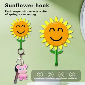 Sunflower Wall Hook with Smiling Face - Adhesive Wall Hooks for Keys, Towels, Coats, Kitchen & Bathroom Organization