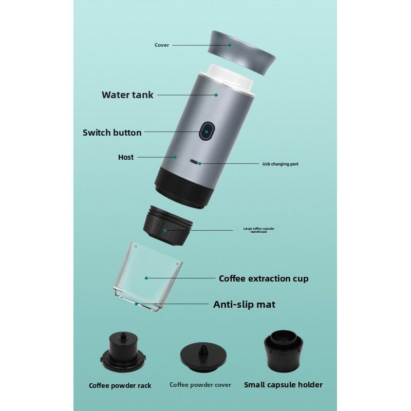 Portable Mini Heating Coffee Machine, 3-in-1 Espresso Maker for Coffee Powder & All Capsules