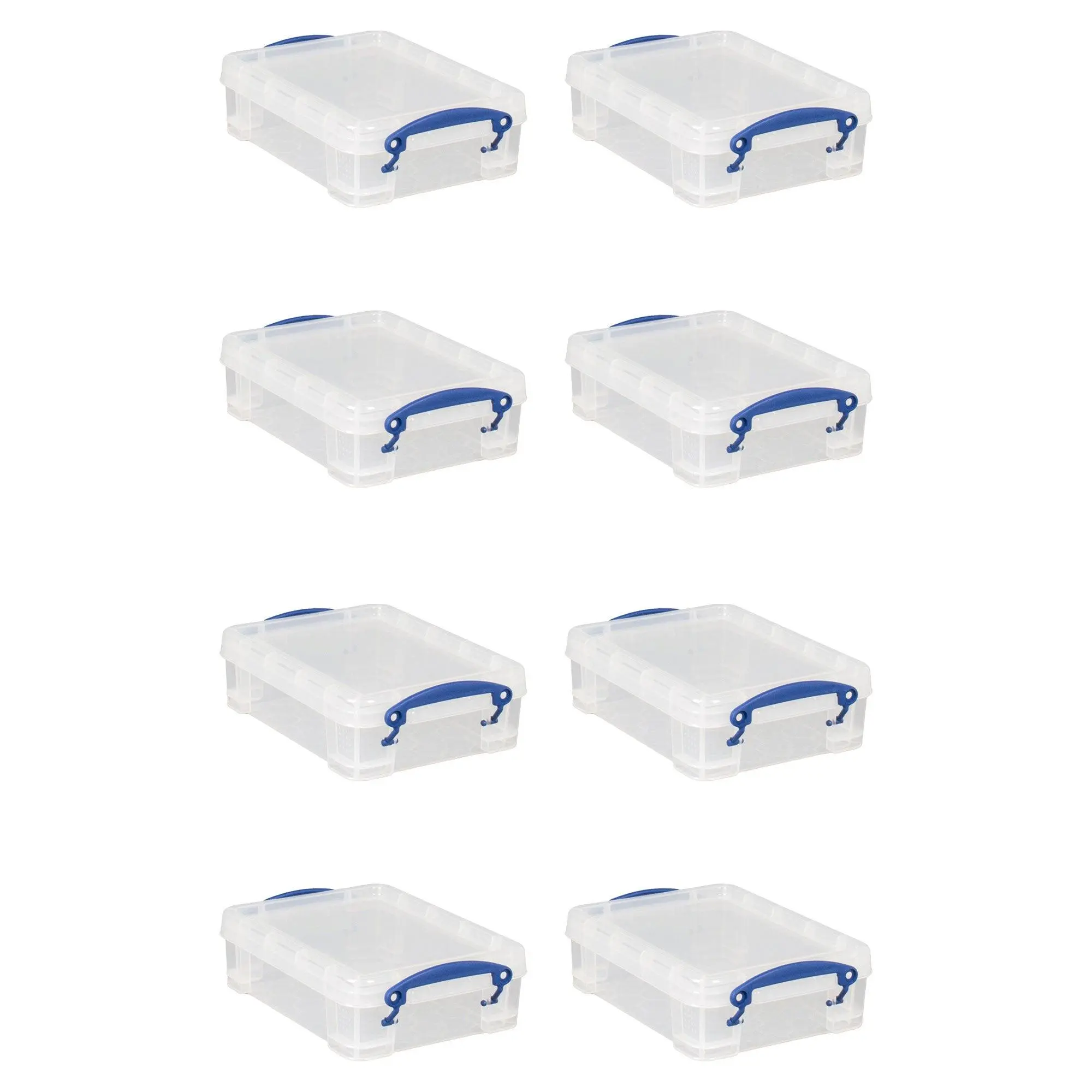 Really Useful Box 1.75L Storage Bin w/Snap Lid & Clip Lock Handle, 8 Pack, Clear