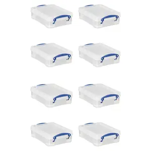 Really Useful Box 1.75L Storage Bin w/Snap Lid & Clip Lock Handle, 8 Pack, Clear
