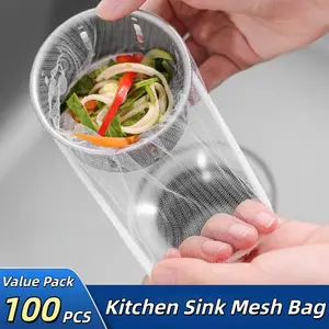 100pcs Disnosable Dishwashino Sinkl Drain fine mesh strainer Mesh Bag, has excellent stretchability for easy use for Collecting Kitchen Food Waste Leftover Garbage Kitchen Sink Strainer Utensils