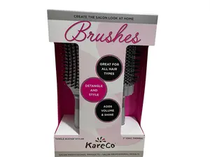 KareCo Tangle Buster Detangler & Small Round Ceramic Thermal Hair Brush Set