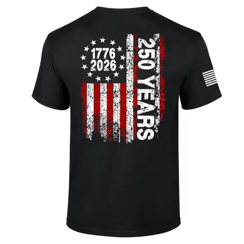 TRENZ SHIRT COMPANY Men's Distressed USA Flag 1776-2026 250 Years Casual Top - Patriot Pride Short Sleeve Tshirt, Patriotic Apparel for Men