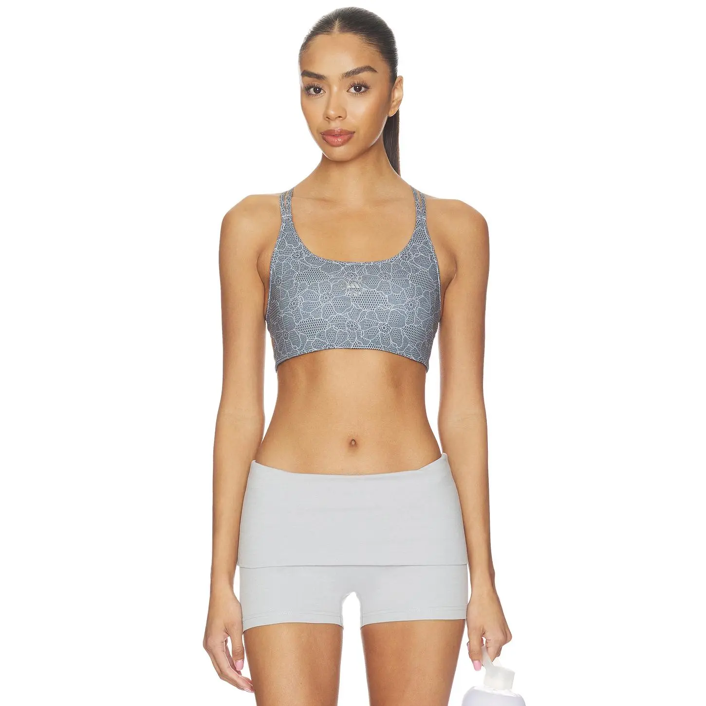 adidas by Stella McCartney Running Printed Mini Crop Sports Bra in Light Solid Grey & Onix Print