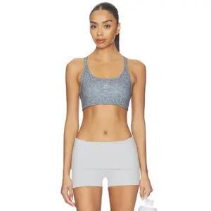adidas by Stella McCartney Running Printed Mini Crop Sports Bra in Light Solid Grey & Onix Print