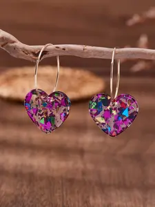 Vintage Resin Heart Pendant Earrings, Unplated Iron Studs, Perfect Valentine's Day Gift Jewelry, Elegant and Timeless Design, Heart Shaped Earrings